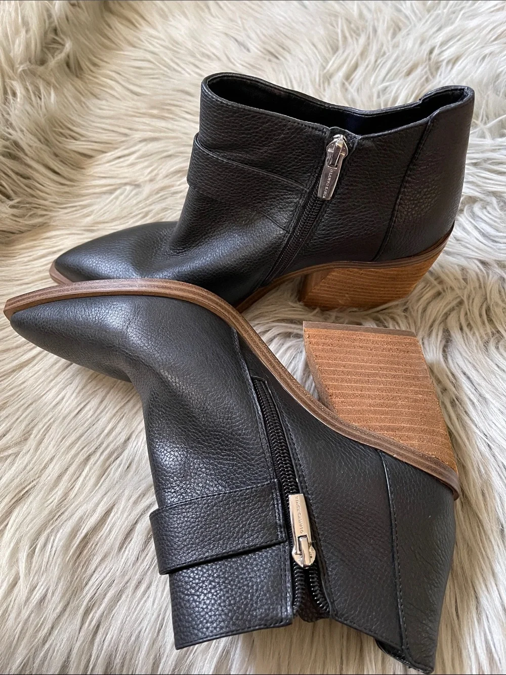 Vince Camuto Black Leather Buckle Ankle Booties